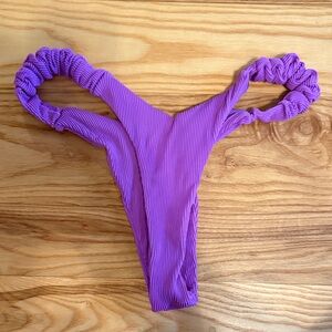 Kulani KinisRetro Y Thong Bikini Bottom - Electric Violet Ribbed - Large